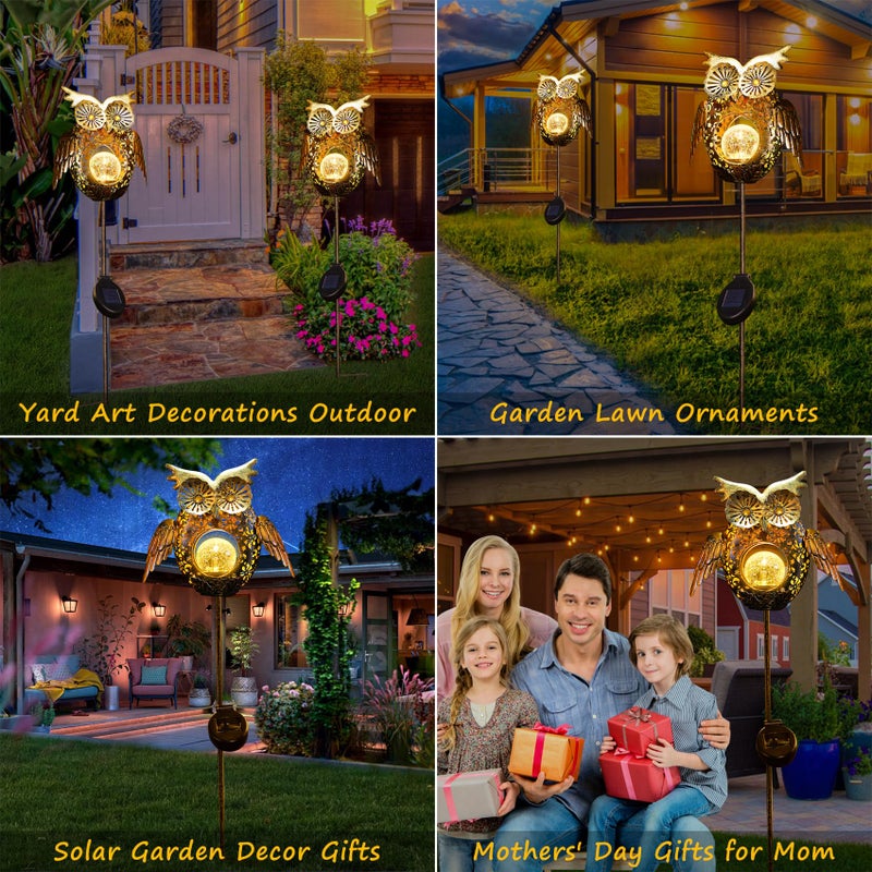 Go2garden Solar Lights Outdoor Owl Garden Gifts Mom Metal Stakes Lights for Lawn Ornaments, Yard Art, Pathway Decorations,Birthday Mothers' Day Gift for Grandma Wife (Bronze) - Image 3